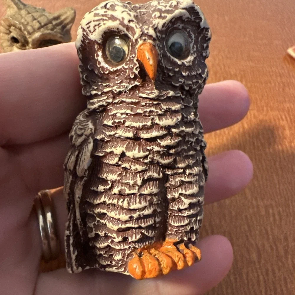 3 Vtg Small Owl Resin Figurines 2-2.5
